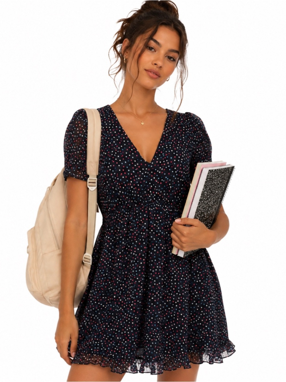 MADEWELL SUGAR DOT BLUE RED YELLOW V-NECK FLUTTER SLEEVE MINI DRESS 0 NWT